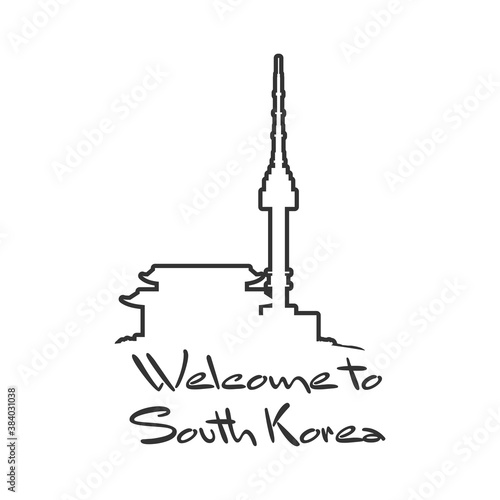 Namsan tower in Seoul and pagoda icons in outline style. Travel concept photo