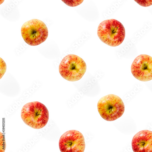 Seamless pattern with ripe apples. Tropical fruit abstract background. Apple seamless pattern on white background.