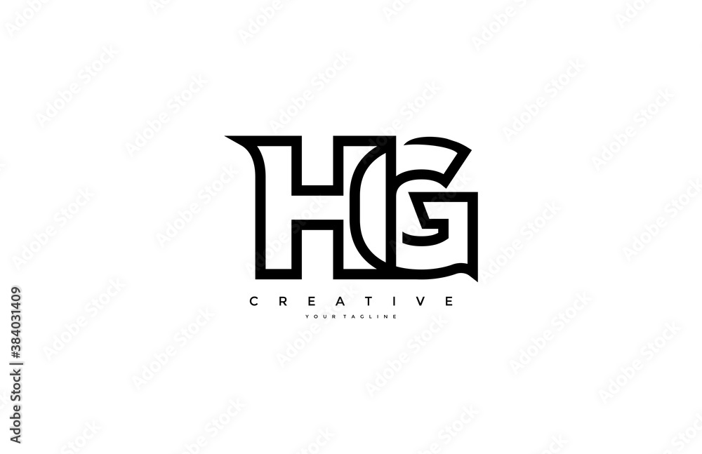 Fototapeta premium Letter HG GH G H Minimalist Monogram Outline Logo