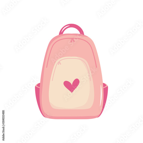 school backpack with heart design, flat style