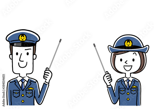 イラスト素材：男性警察官と女性警察官、説明
