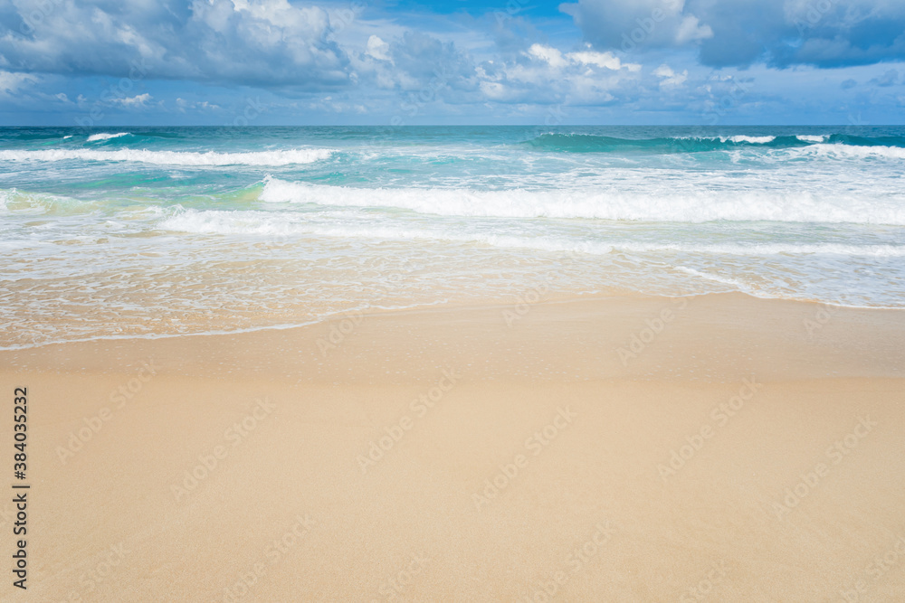 Travel vacation background, at summer beach with sunny sky