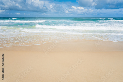 Travel vacation background, at summer beach with sunny sky
