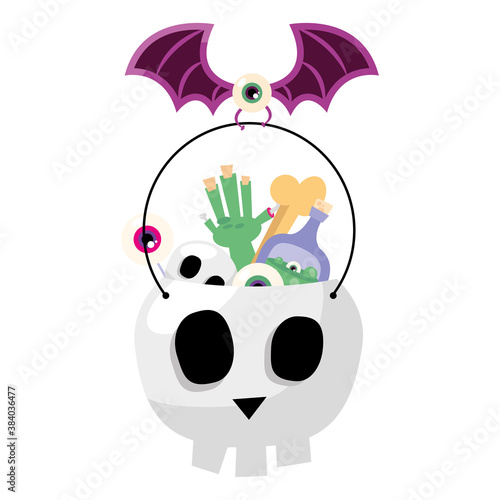 halloween candies in skull bowl vector design