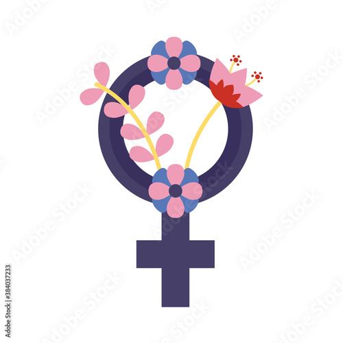 female gender symbol with flowers flat style icon