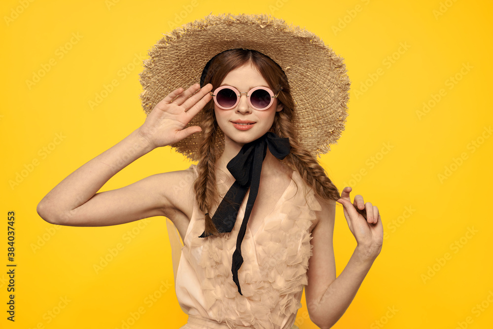 romantic lady in straw hat sunglasses model dress emotions romantic lady in straw hat sunglasses model dress emotions