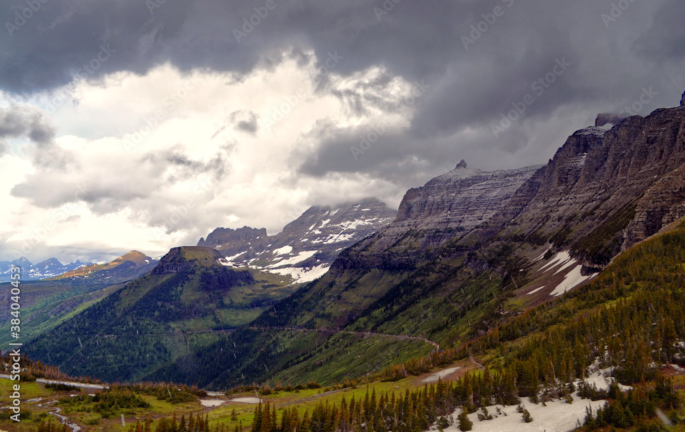 Montana -Dark Clouds over Going to the Sun Road Mountain Range