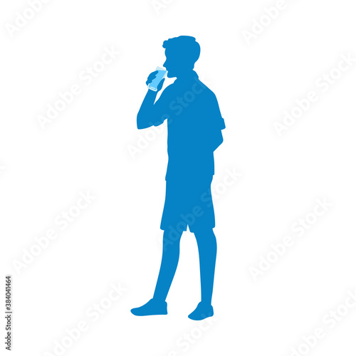 Blue silhouette of young man with a water glass a vector isolated illustration