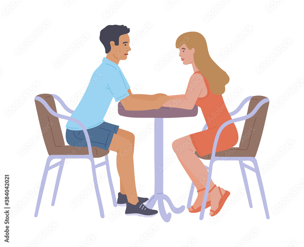 Loving couple having romantic date at street cafe a vector isolated illustration Loving couple having romantic date at street cafe a vector isolated illustration