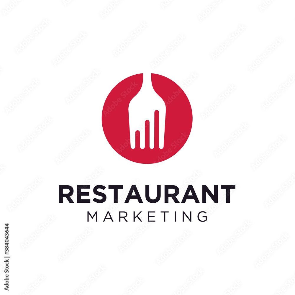 Fork with Statistic Marketing Chart Bar Diagram for Restaurant Food Culinary Business logo design