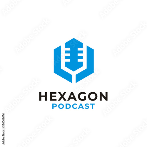 Bilde på lerret Mic Hexagon, Modern Microphone logo for Speech Radio Podcast Broadcast Karaoke S
