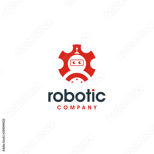 Modern Gear Cog industrial engineering machine with Robot for future robotic technology logo design