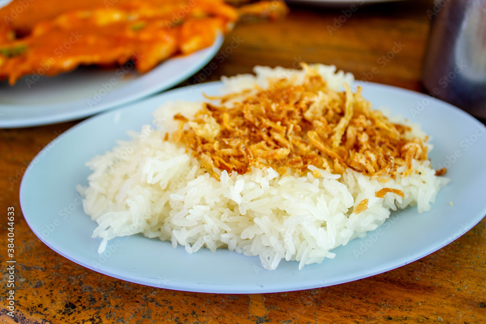 sticky rice with fried onion sticky rice with fried onion