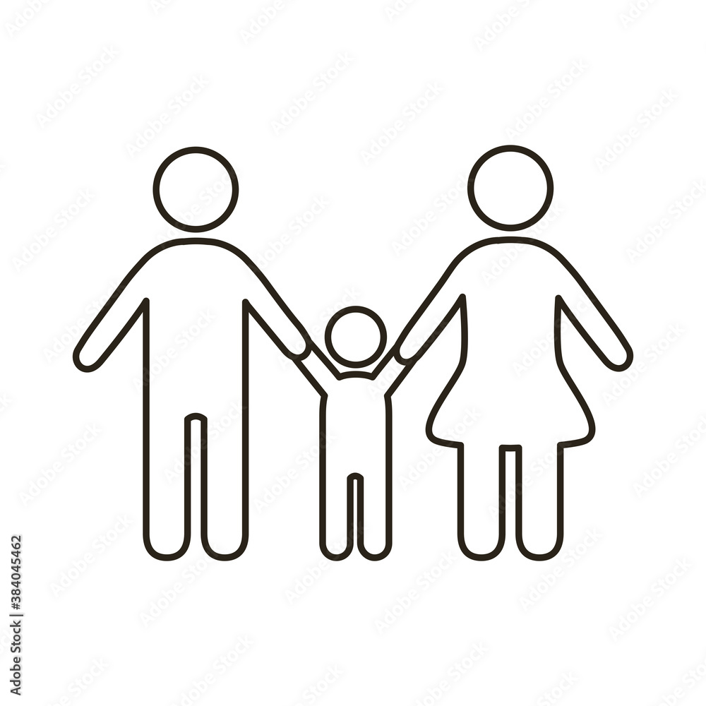 parents couple with son figures line style icon parents couple with son figures line style icon