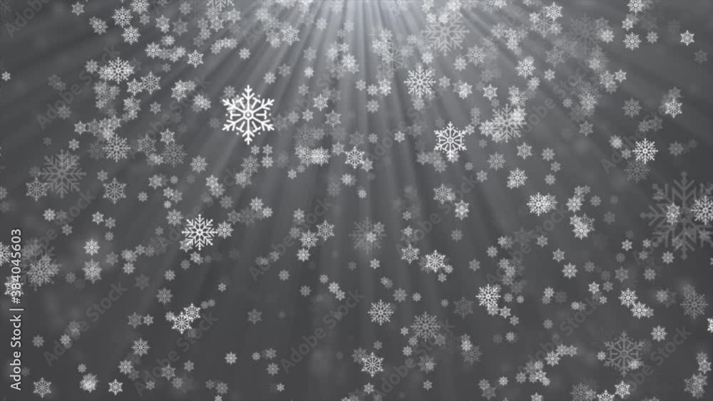 Winter White Light with falling snow, snowflake. Holiday Winter Loop ...
