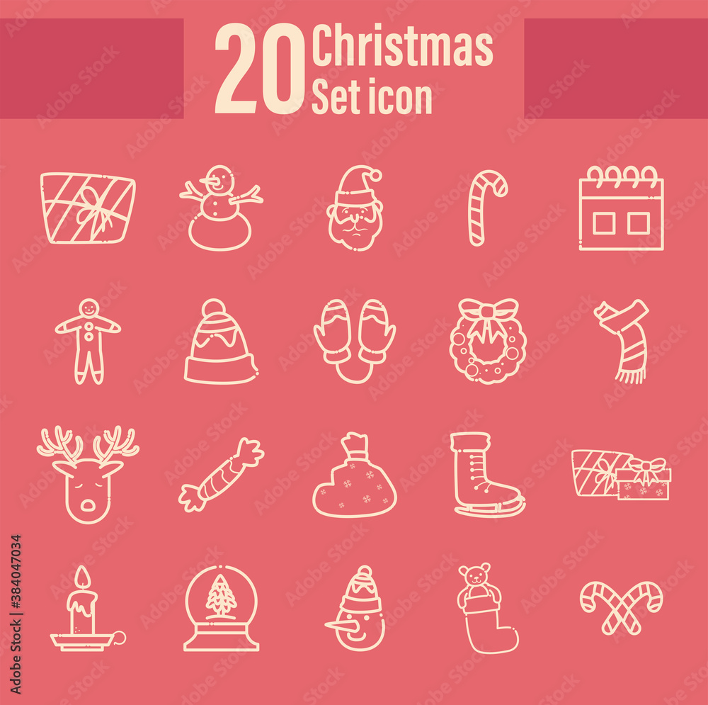 merry christmas line style 20 set icon vector design