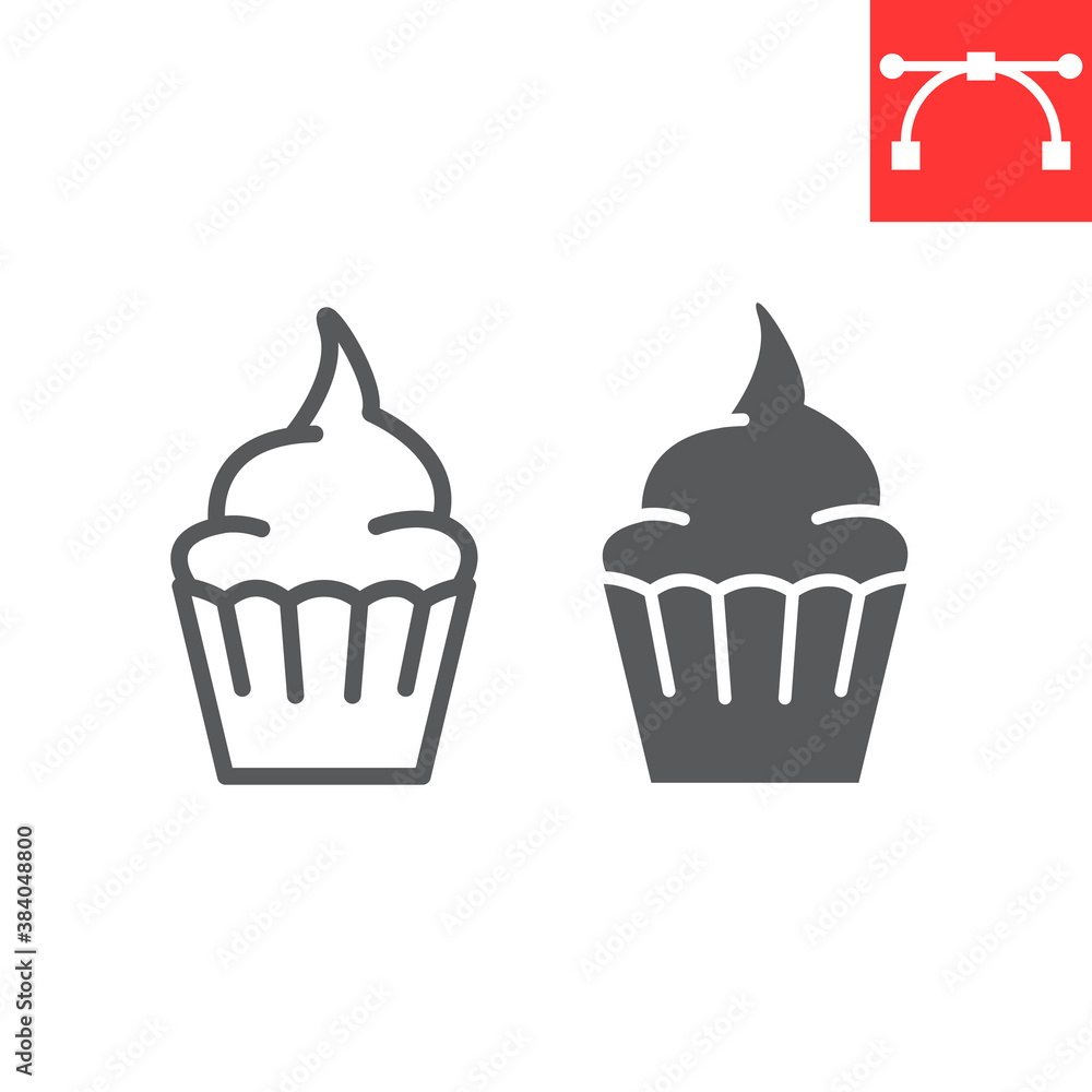 Cupcake line and glyph icon, dessert and cake, muffin sign vector graphics, editable stroke linear icon, eps 10. Cupcake line and glyph icon, dessert and cake, muffin sign vector graphics, editable stroke linear icon, eps 10.
