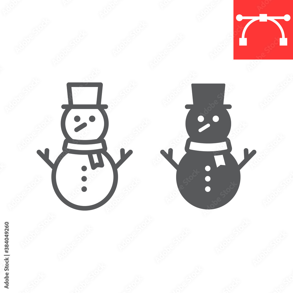 Snowman line and glyph icon, merry christmas and xmas, snowman sign vector graphics, editable stroke linear icon, eps 10. Snowman line and glyph icon, merry christmas and xmas, snowman sign vector graphics, editable stroke linear icon, eps 10.