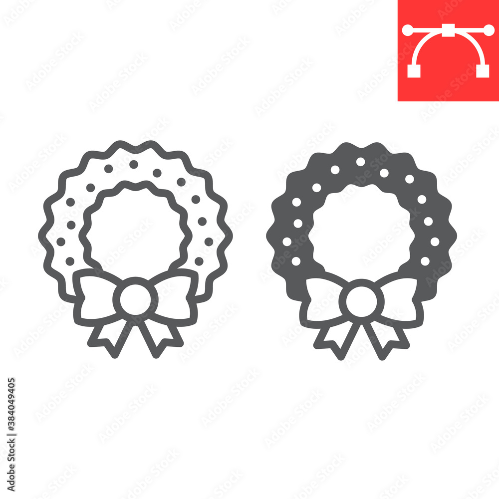 Christmas wreath line and glyph icon, merry christmas and xmas, christmas decorative sign vector graphics, editable stroke linear icon, eps 10. Christmas wreath line and glyph icon, merry christmas and xmas, christmas decorative sign vector graphics, editable stroke linear icon, eps 10.
