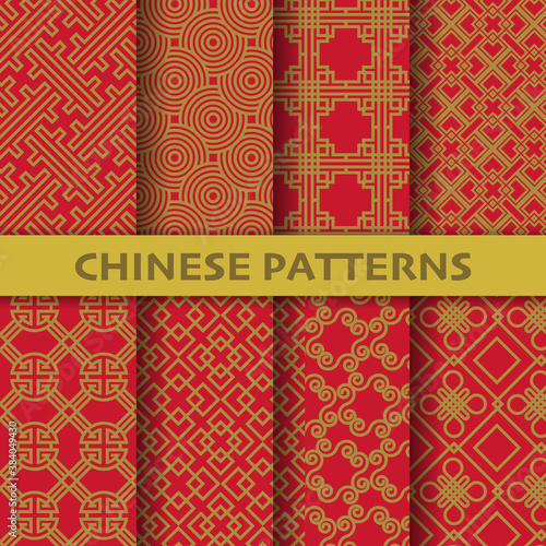 chinese, Japanese and asian culture vector seamless patterns.
