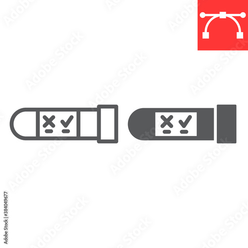 HIV test tube line and glyph icon, aids and hiv, vial for analysis sign vector graphics, editable stroke linear icon, eps 10.