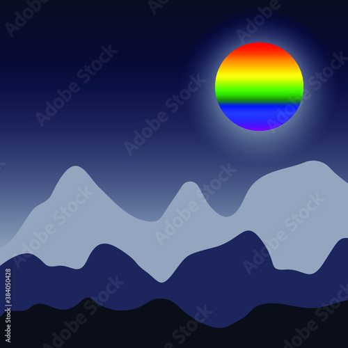 Mountains at night and moon colors of rainbow flag lgbt, vector