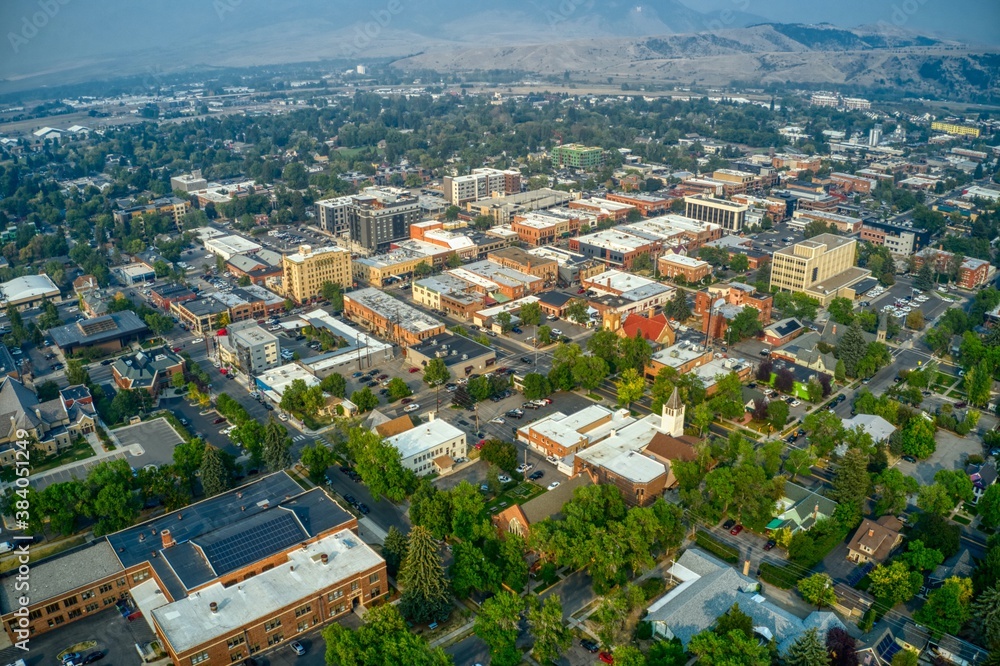 Aerial View of Downtown Bozeman, Montana in Summer