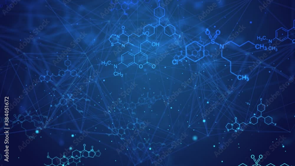 Blue futuristic chemical structural formulas Health care and science Medical innovation loop background design. Geometric abstract background with hexagons. Medicine, science and technology.