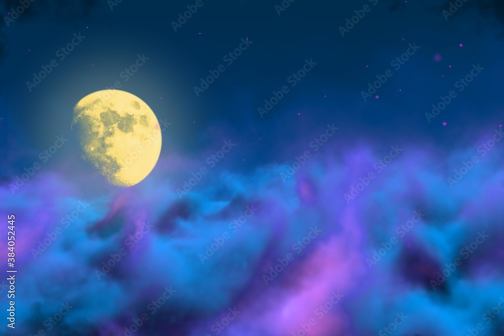 misty mist with moon with spotlights creative abstract background for any purposes