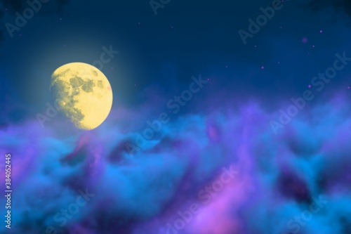 misty mist with moon with spotlights creative abstract background for any purposes