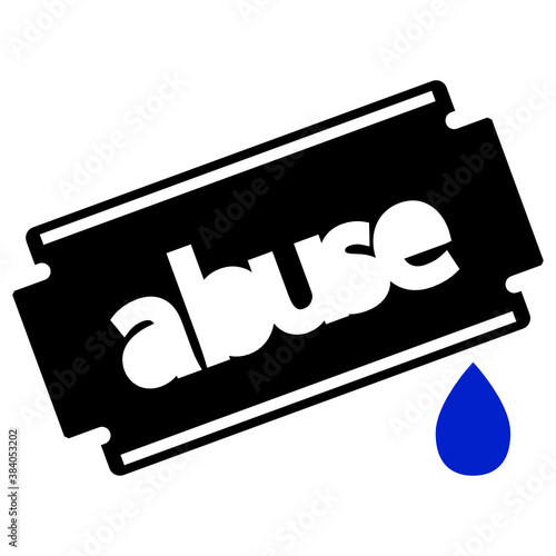 Abuse and Unlawful Killing Concept, Cocaine or heroin drug and razor blade on white background, domestic violence vector icon design symbols 