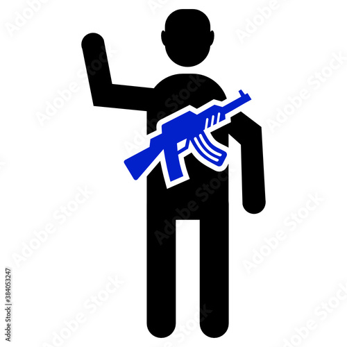 Terrorist concept, Man waving hand with Rifle on white background, Militant Vector Icon Design 