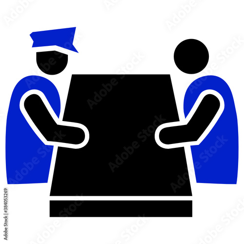 Investigation Desk Concept, Investigator asking questions to Suspect on white background, Crime  interrogations Symbol Vector Icon Design 