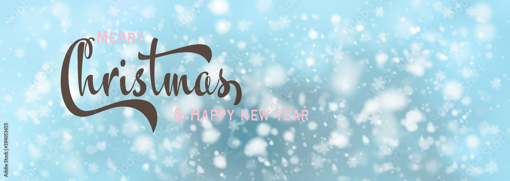 Christmas New Year greeting card - Merry Christmas & Happy New Year - snowflakes banner with text