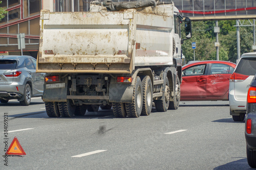 Konstfotografi Accident of a truck and car on a large urban multi-lane road