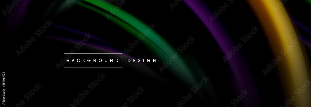 Dynamic motion abstract background. Color blurred stripes on black. Wave liquid lines poster. Vector illustration Dynamic motion abstract background. Color blurred stripes on black. Wave liquid lines poster. Vector illustration
