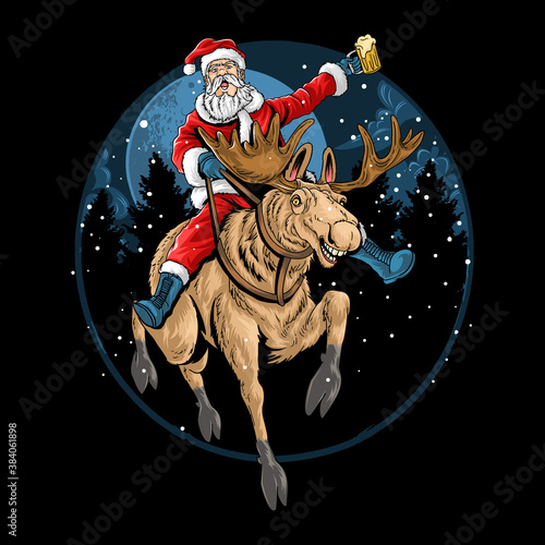 santa claus riding a christmas reindeer and singing