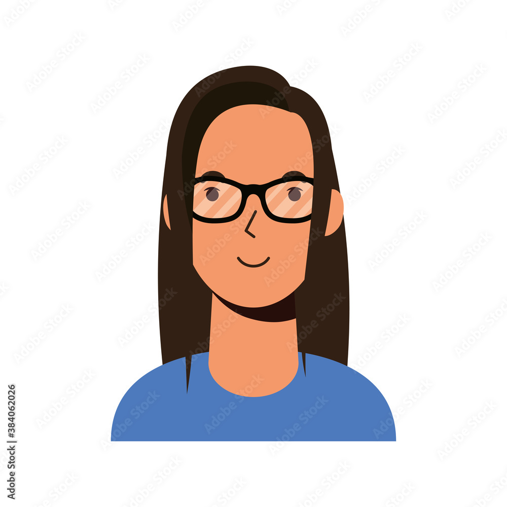young woman female wearing eyeglasses character young woman female wearing eyeglasses character