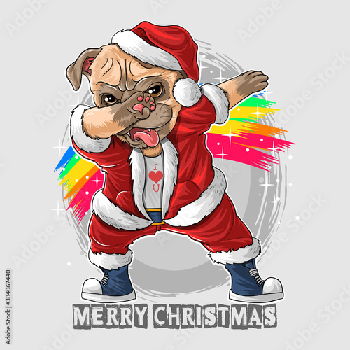 santa claus the cute pug dog dabbing dance vector