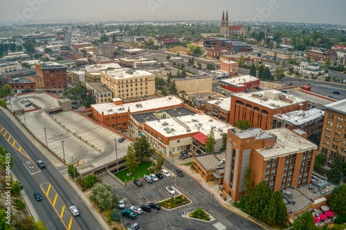 Aerial View of the Montana State Capital of Helena on a Hazy Day photo