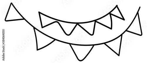 birthday triangle garland, coloring book, doodle style vector element, cute drawing for kids