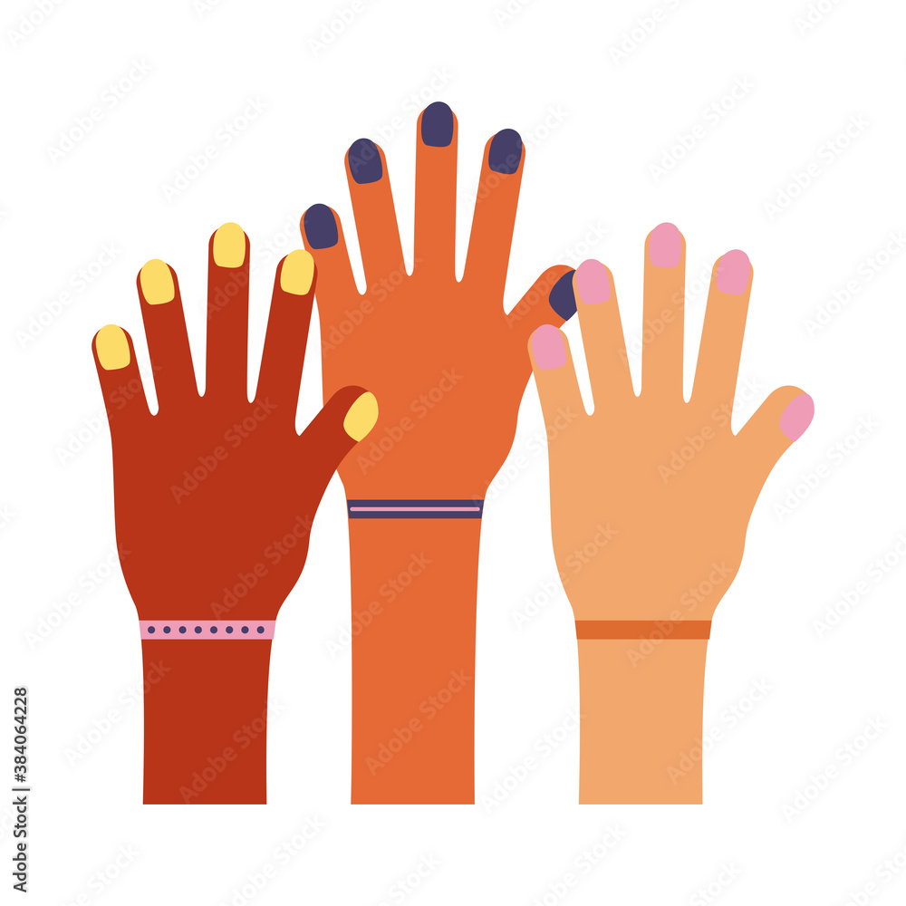 Obraz premium hands up prottesting teamwork flat style icon