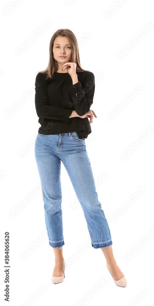 Beautiful young woman on white background Beautiful young woman on white background