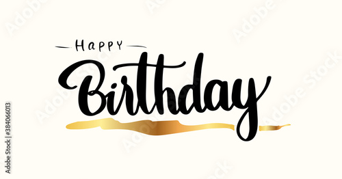 Happy Anniversary lettering text banner, greeting card scratched calligraphy black text word and gold brush. Hand drawn invitation. Handwritten modern brush lettering white background.