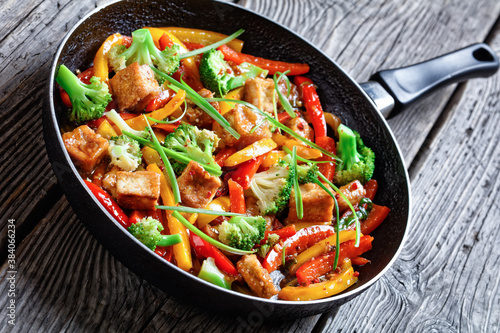 spicy kung pao tofu in a skillet