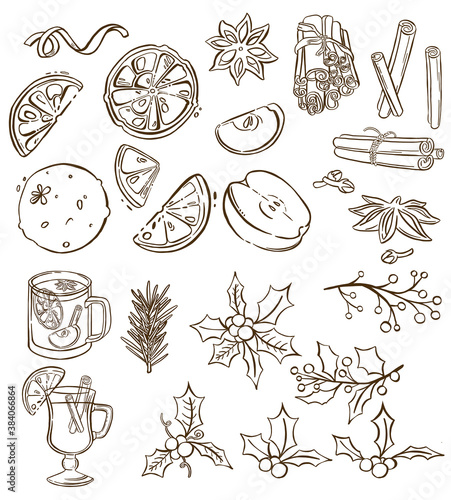 Hand drawn mulled wine vector illustration. Mulled wine glass. Vector illustration