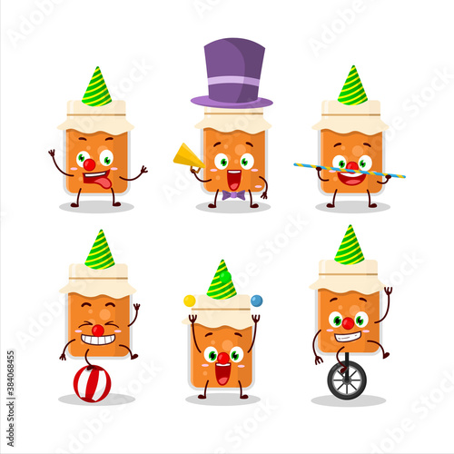 Cartoon character of apricot jam with various circus shows