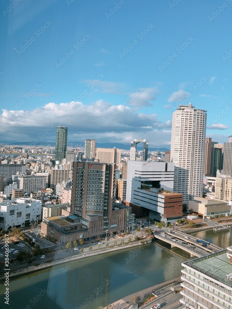 he view of the buildings in 
Osaka