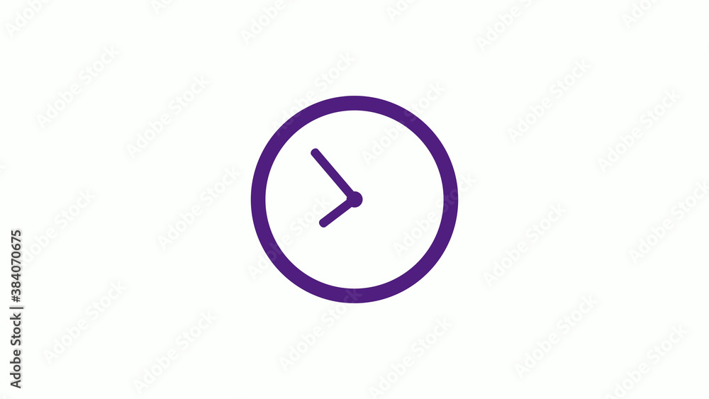 Purple dark circle clock isolated on white background,12 hours clock icon without trick Purple dark circle clock isolated on white background,12 hours clock icon without trick