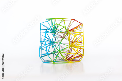 Fototapeta Naklejka Na Ścianę i Meble -  Networked structure in bright colors. 3D printed mesh structure. Vernetze Struktur in bunten Farben. 3D gedruckte Netz Struktur.